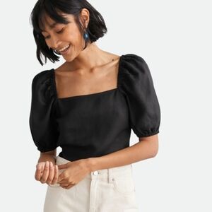 & Other Stories Linen Top Blend Puff Sleeve Blouse Black Size 6